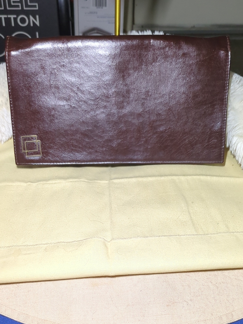 Vintage Dunhill Brown Leather Long Wallet Clutch with Gold Square Accent  $110